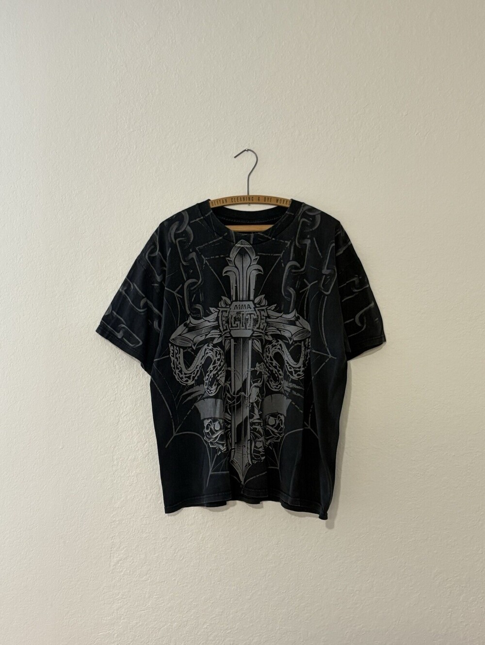 MMA Elite Mens XL Black Graphic T Shirt Chuck Liddell AOP Goth Y2K Streetwear